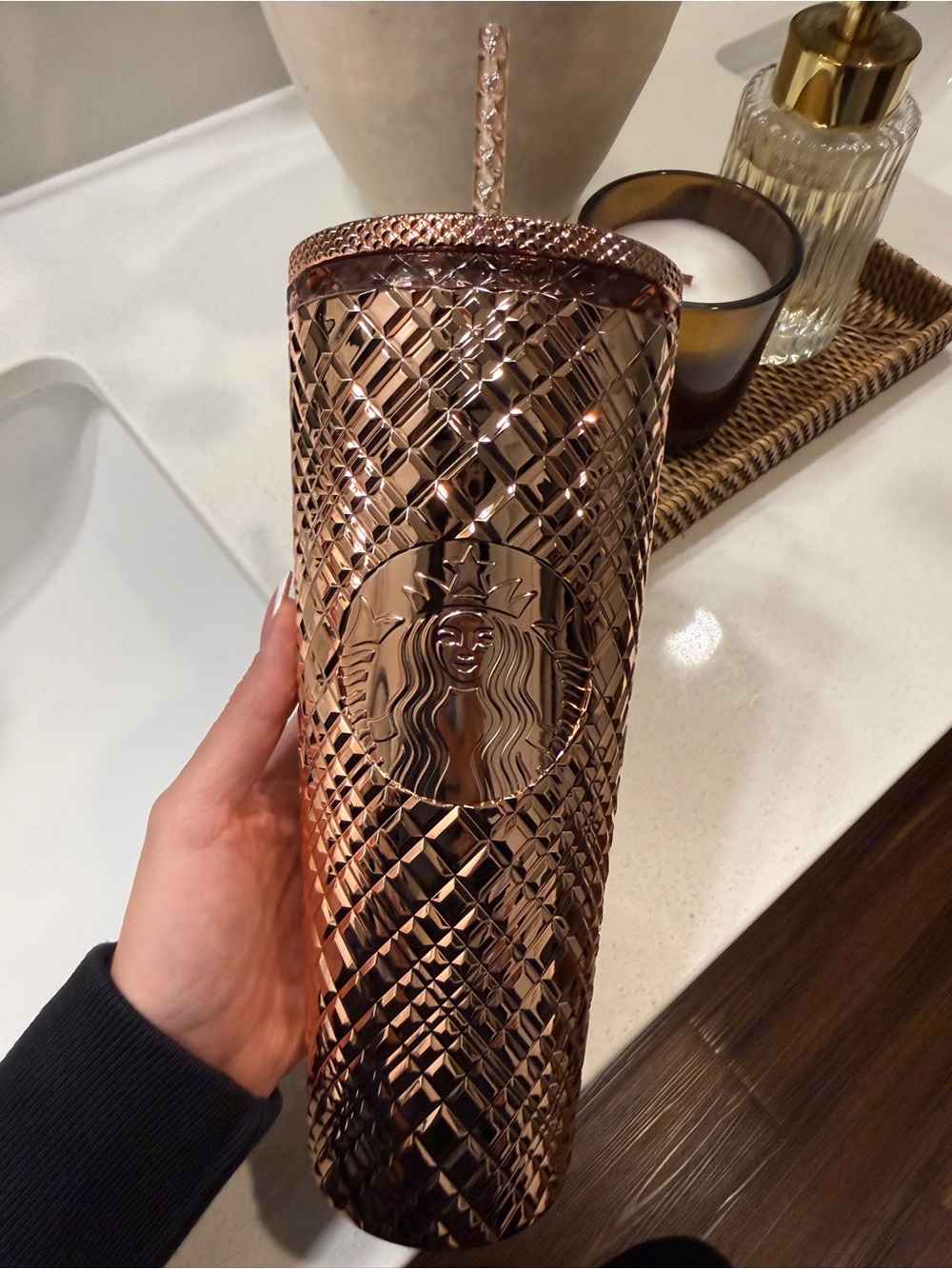 Starbucks Metallic Rose Gold Studded Tumbler with Straw